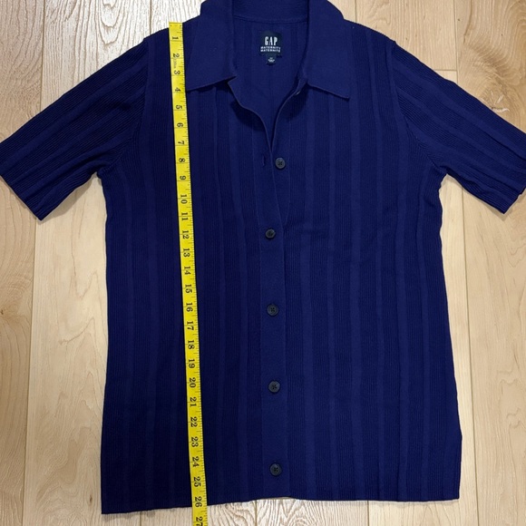 GAP Maternity Ribbed Button Front Polo Shirt, Twilight Navy, sz S - Picture 10 of 11